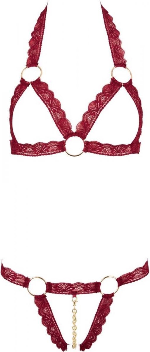 Goedkoopste Cottelli Collection – Open Lingerie Set met BH en String Kanten Uitstraling – Maat S/M – Rood