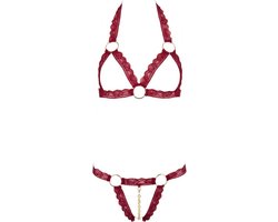 Cottelli Collection – Open Lingerie Set met BH en String Kanten Uitstraling  – Maat M/L – Rood