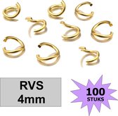 Fako Bijoux® - Jump Ring - Oogjes - Ringetjes - Sieraden Maken - RVS - 4mm - 100 Stuks - Goudkleurig