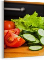 Schilderij - Groenten tomaat, komkommer, salade — 70x100 cm