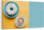 Schilderij - Donut naast een kopje geurige cappuccino — 100x70 cm