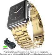Goudkleurig Stalen Horloge Band geschikt voor Apple Watch 1, 2, 3, 4, 5, 6, 7, 8, SE & Nike+, 38mm & 40mm "Vrouwenbreedte" Series – Maat: zie maatfoto - Roestvrij staal - RVS - 38 mm & 40 mm - Goud