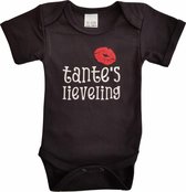Zwarte romper met "Tante's lieveling" - maat 80 - babyshower, zwanger, cadeautje, kraamcadeau, grappig, geschenk, baby, tekst, bodieke