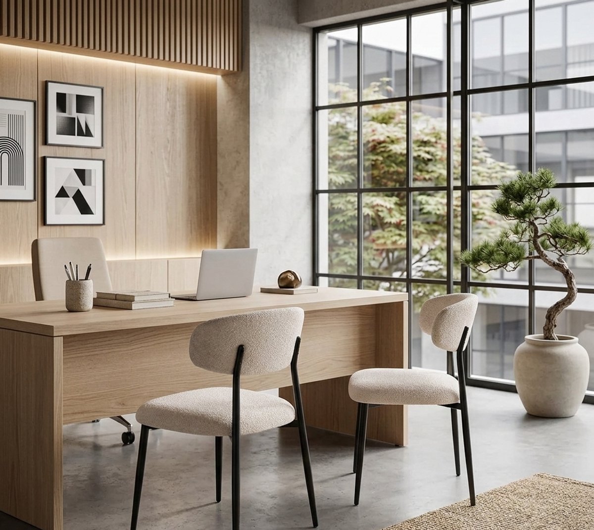 Kyoto Japandi Eetkamerstoelen – Set van 2 – Beige Geweven Linnen – Zwarte Metalen Poten – Moderne Gestoffeerde Design Stoelen – Ergonomische Keuken- & Eetkamerstoel - Casa Serena