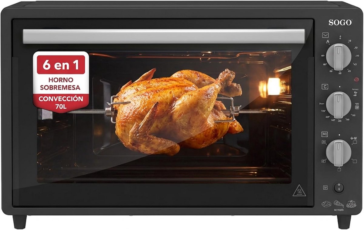 Grote Hetelucht Oven met Timer en Grillfunctie - 70 Liter - 1840 Watt