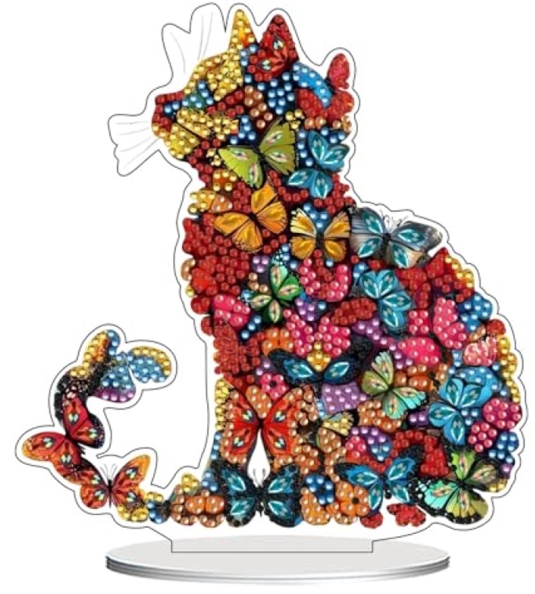 PromoHome DIY Diamant Schilderij Tafeldecoratie - Vlinder en Kat Motief - Complete Knutselset met 5D Steentjes