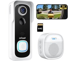 ieGeek 2K Ultra HD Slimme Draadloze Video Deurbel Met Camera – Geen abonnement – Deurbellen Met Camera – Deurbel Draadloos WiFi – Waterdicht – Incl. Gong – Incl. 64GB SD