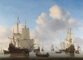 Poster VOC Schepen - Hollandse Schepen op een kalme zee - van der Velde - Gouden Eeuw - 50x70 cm