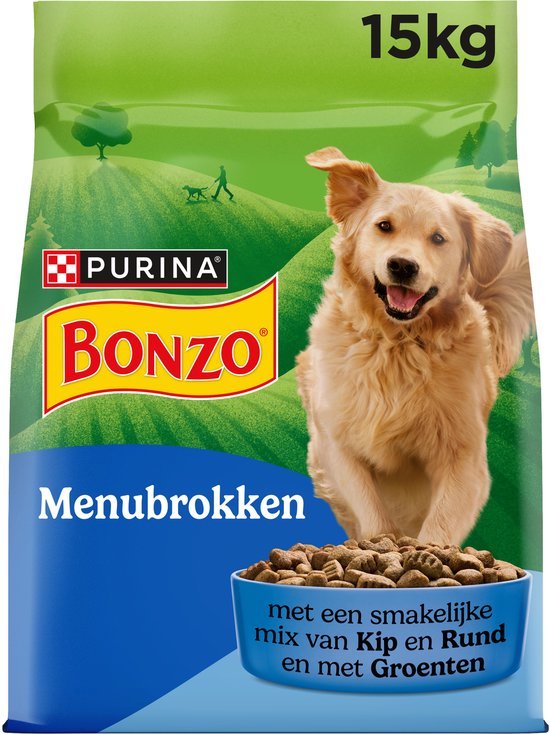 Bonzo Menubrokken Adult - Hondenvoer Droogvoer - Kip & Groenten - 15 kg