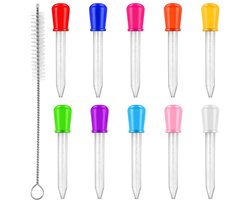 Pipet Set - Pipetflesje 5 ml - 10 stuks en Kleuren - Druppelteller - Pipetten voor Vloeistoffen - Pipet met Rubberen Knijpbal - en borstels