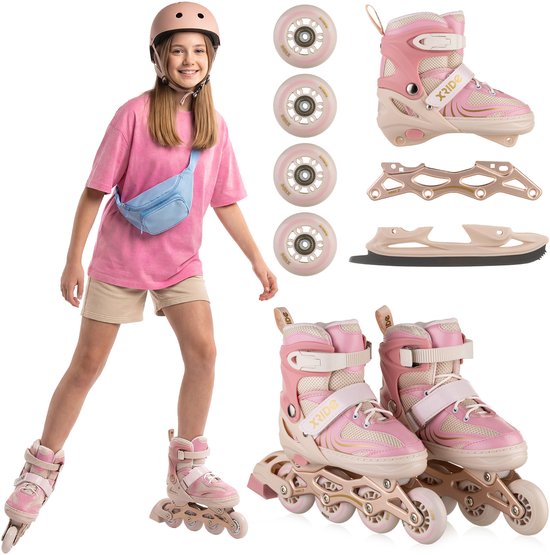 Verstelbare inlineskates voor kinderen, meisjes, jongens, beginners, roze en paarse rolschaatsen voor kinderen en jongeren voor sport (roze, M (EU32-36