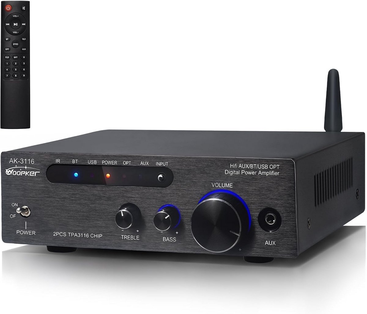 Krachtige Mini Hifi Stereo Versterker met Bluetooth, USB, RCA en Microfoon Ingang