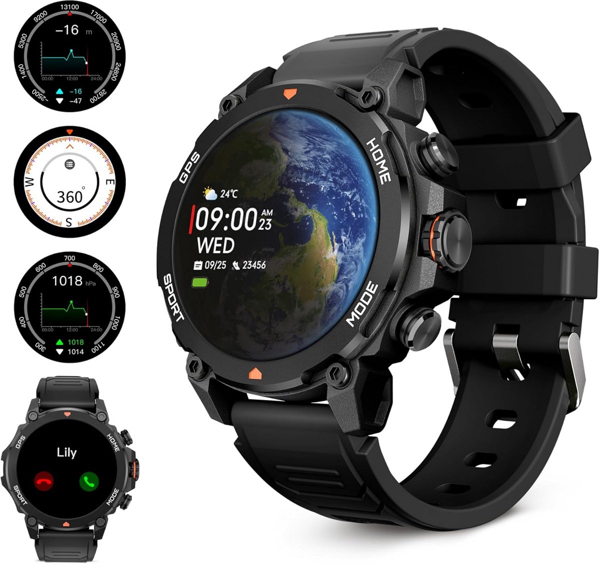 Smartwatch met GPS, Bellen en AMOLED Scherm voor Heren
