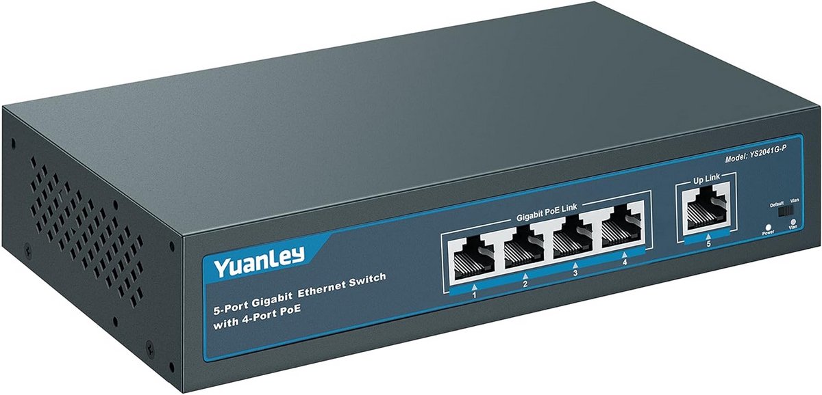 Gigabit PoE Switch met 5 Poorten en 78W Vermogen, Metalen, Ventilatorloos
