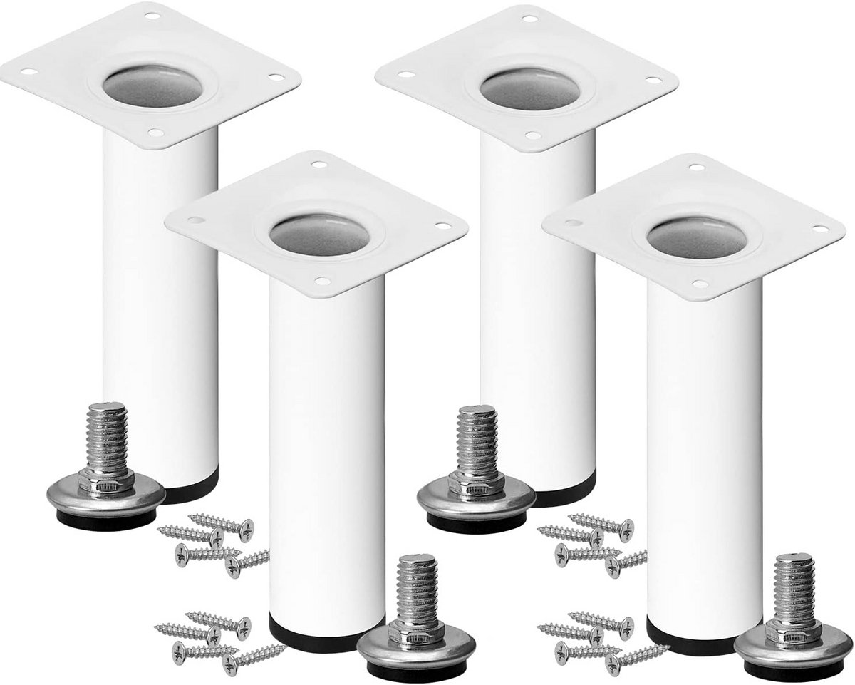 Set van 4 Verstelbare Ronde Meubelpoten Wit Metaal 10 cm Hoog