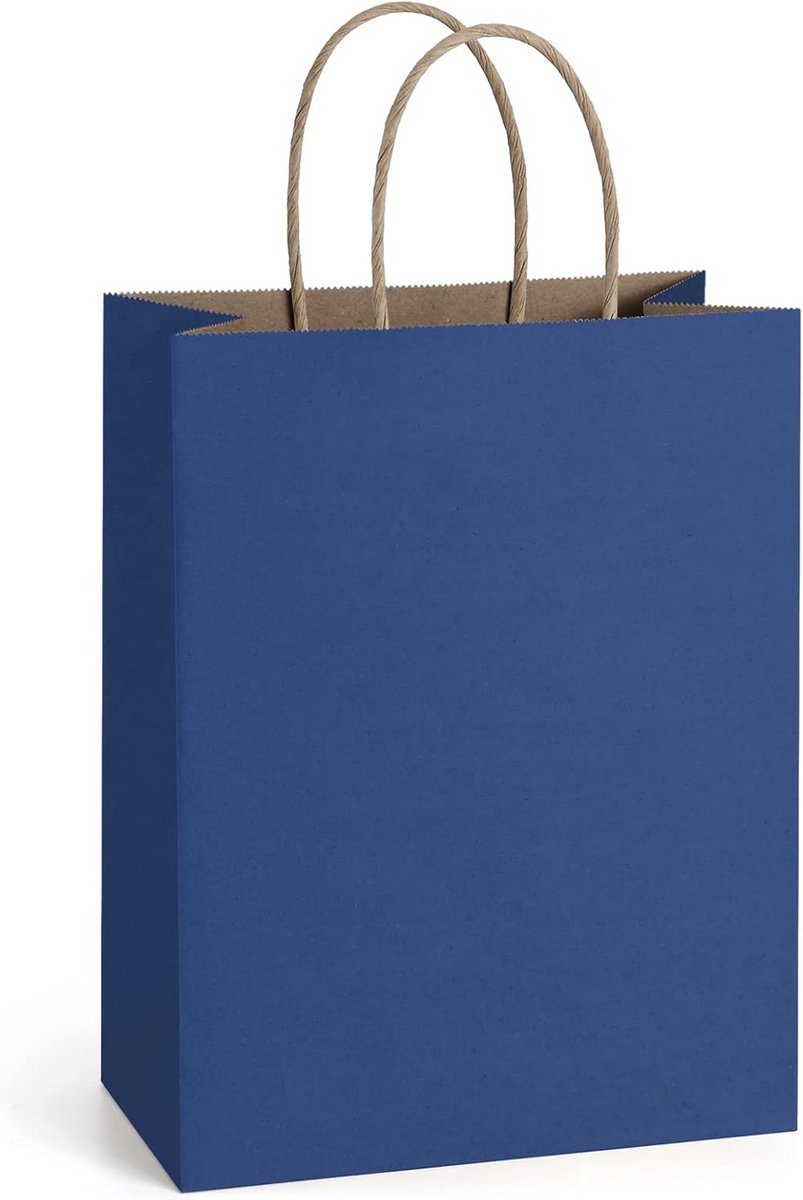 Marineblauwe Geschenktassen van Kraftpapier met Handvatten (25 Stuks)