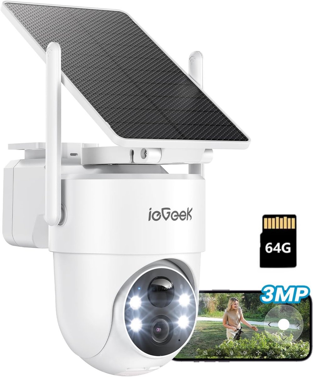 ieGeek Security Solo Camera S5 - Draadloze Beveiligingscamera voor Buiten - 2K HD-resolutie - 360° Pan & 90° Tilt - AI Auto Lock en Tracking - Zonne-energie - Geen Abonnementskosten - Inclusief SD-kaart (64GB)