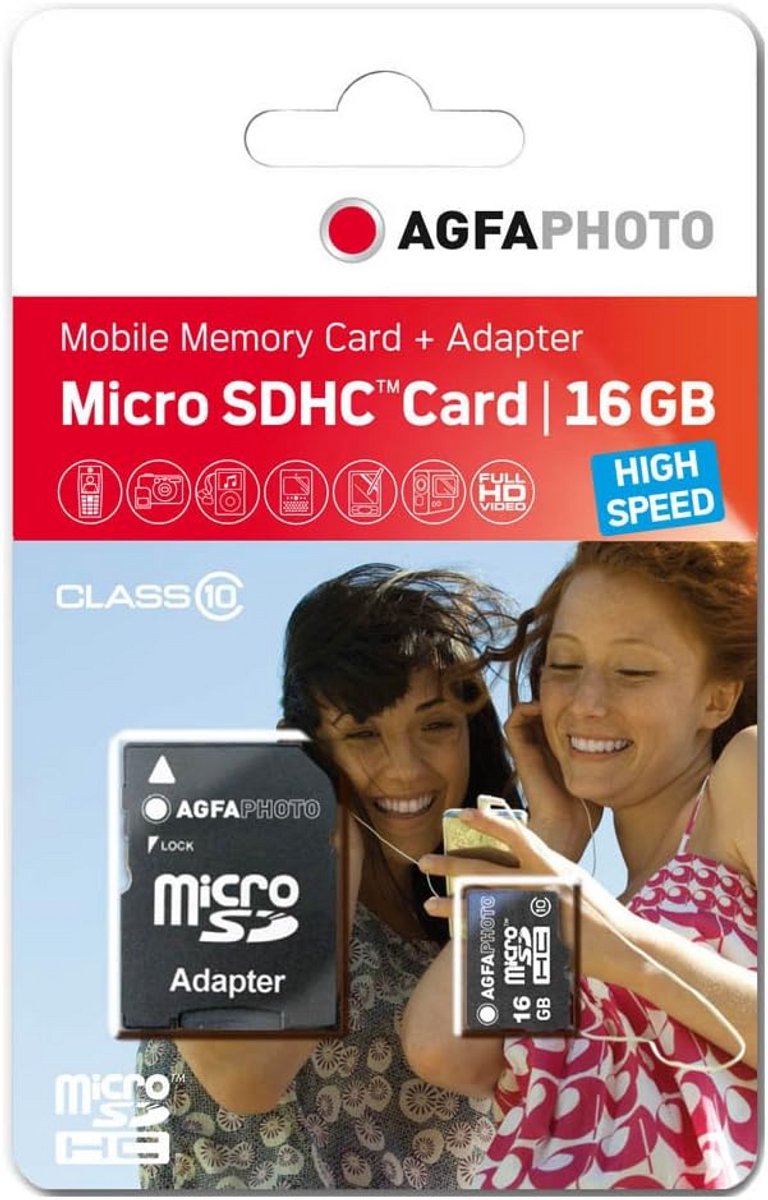16GB MicroSDHC Geheugenkaart Klasse 10 Geschikt voor Telefoon en Camera