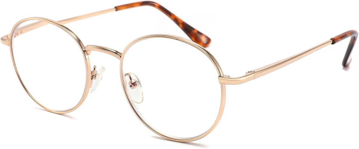 Ronde Leesbril Met Blauwlichtfilter en UV400 Bescherming - Metalen Montuur, Goudkleurig