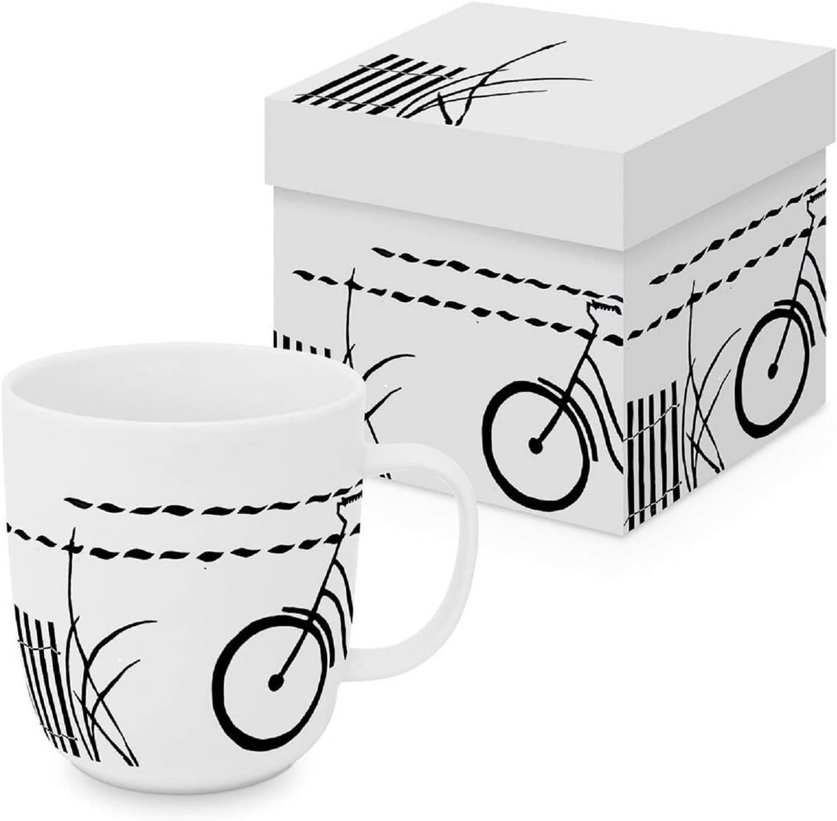 Grote Koffiemok met Fiets en Strand Design - 400ML Keramiek in Geschenkdoos
