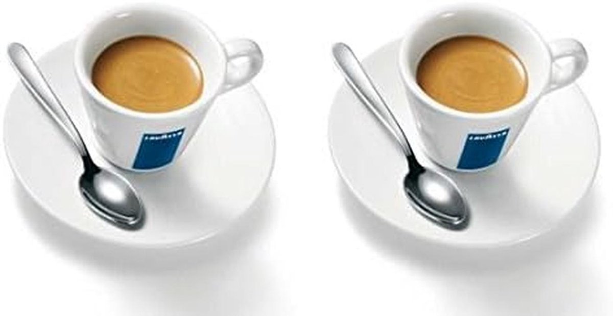 Set van 2 Porseleinen Espressokopjes met Schotels en Lepels