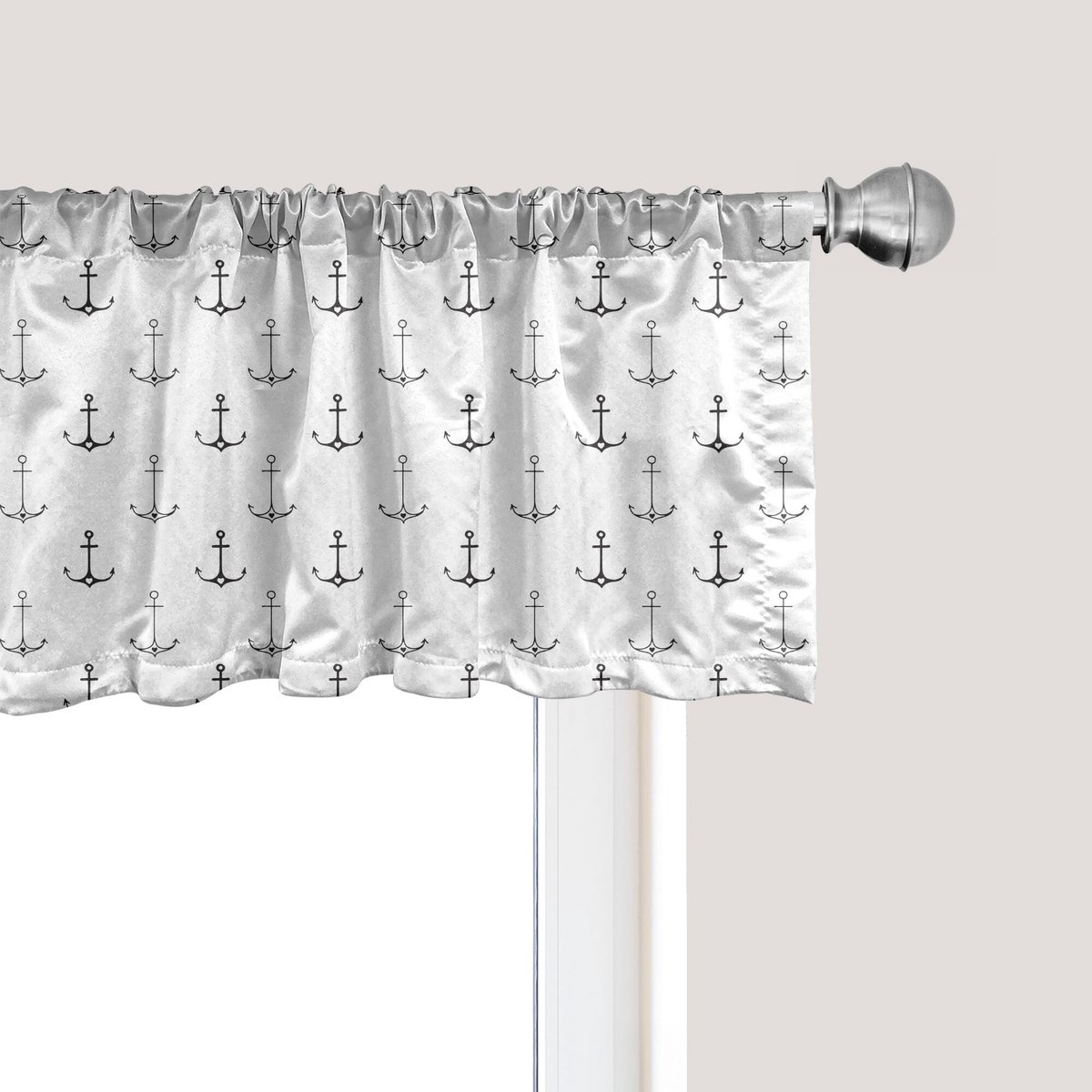 ABAKUHAUS Anker raamvalletje, Gordijnvalletje voor keuken en slaapkamer met tunnelzoom, 137 cm x 30 cm, Zwart en wit