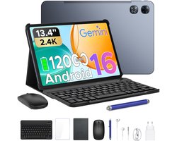 POCKAM P13 Tablets - 48 GB RAM 128 GB ROM - 13,4 inch 2,4K 120 Hz - Android 16 - Gemini AI - 12000 mAh/18 W - Face ID - Widevine L1 - 13 MP + 8 MP camera - Dubbele luidsprekers - Tablet met toetsenbord en pennenhouder - Grijs