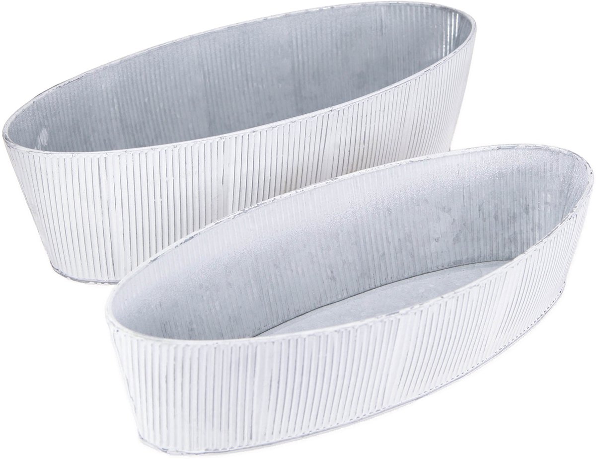 Ovale metalen kom in wit en zilver, 32,5 cm/37 cm, set van 2.
