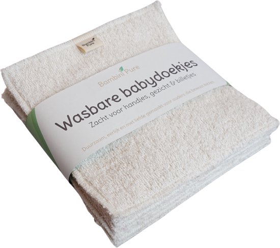 Stapel wasbare babydoekjes met een banderol waarop 'Wasbare babydoekjes' staat.