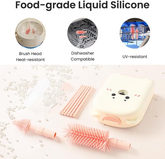 6-in-1 Draagbare Babyflesborstel Set met Siliconen Borstel en Rietjesreiniger — afbeelding 3