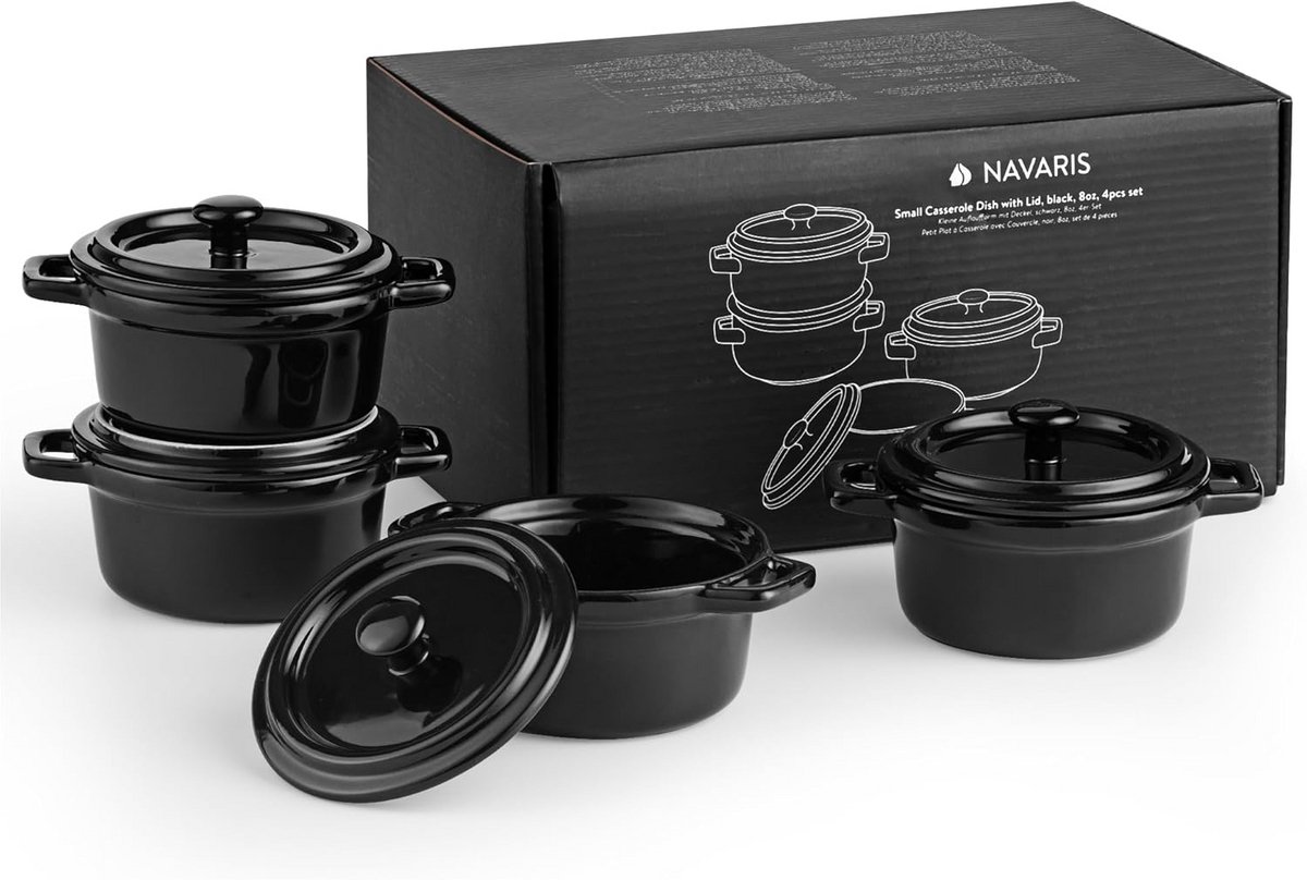 Set van 4 Ovenschaaltjes met Deksel - Mini Casserole Schalen Keramiek