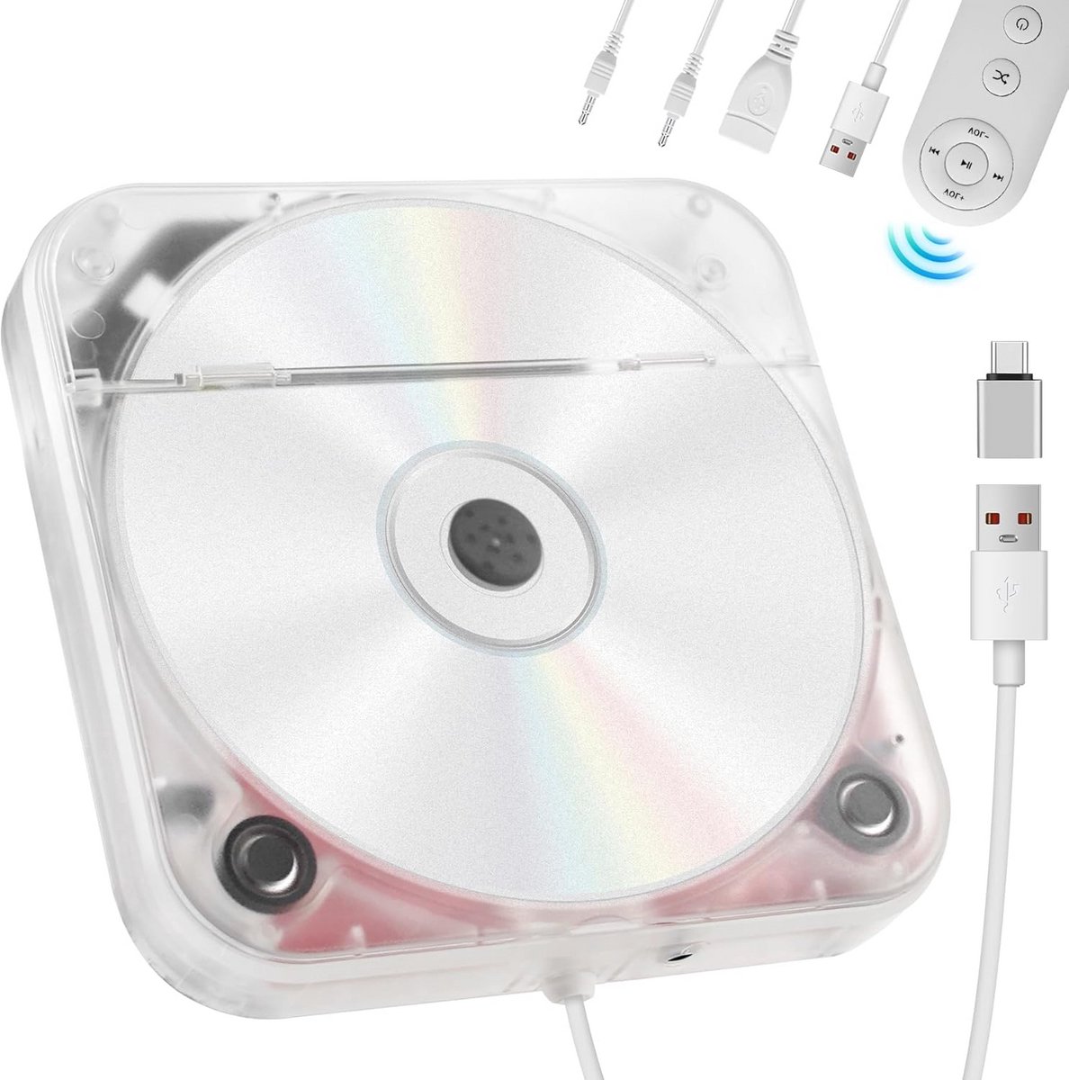 Draagbare CD-speler voor Auto en Laptop met USB en USB-C Aansluiting
