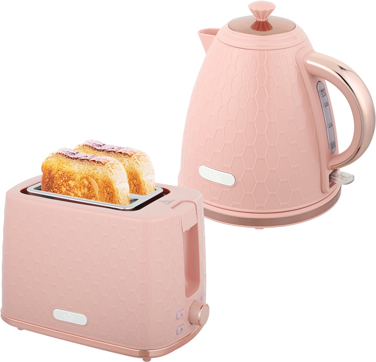 Homcom Waterkoker en Toaster Set-Roestvrij staal-24,2L x 19,5B x 23,4H cm-Roze