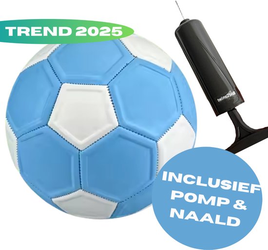 Twins2ball curve bal + POMP & NAALD - curveball - kickerball - curve bal maat 5 - blauw - voetbal - curve ball voetbal
