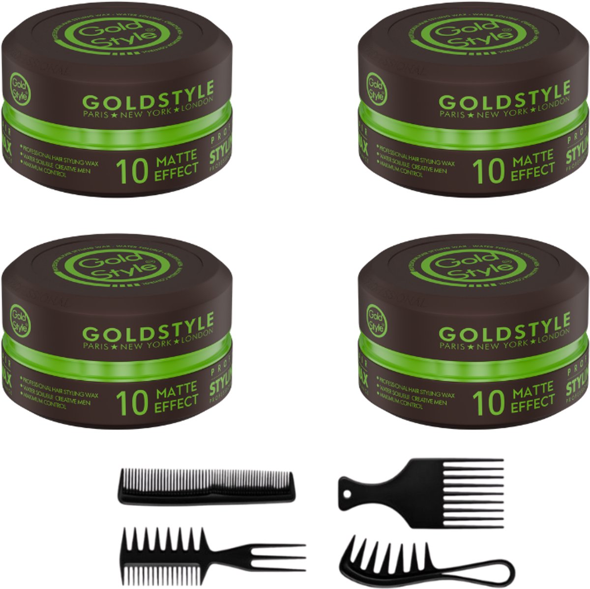 Gold Style Matte Effect Nummer 10 - Haar Wax voor Mannen 4 Stuks + 4 styling kammen - 600ML