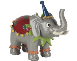 Een vrolijke en bijzondere olifantje om je in je huis te zetten 13x6x11cm. Vanwege de leuke feestmuts kan deze kunststof circus olifant ook leuk als cadeau worden gegeven aan iemand die jarig is. Natuurlijk ook leuk om voor uzelf te kopen.