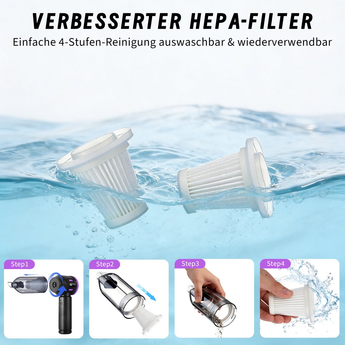 Glitzerlife Draadloze Handstofzuiger 25000 Pa - Mini Autostofzuiger - afbeelding 2