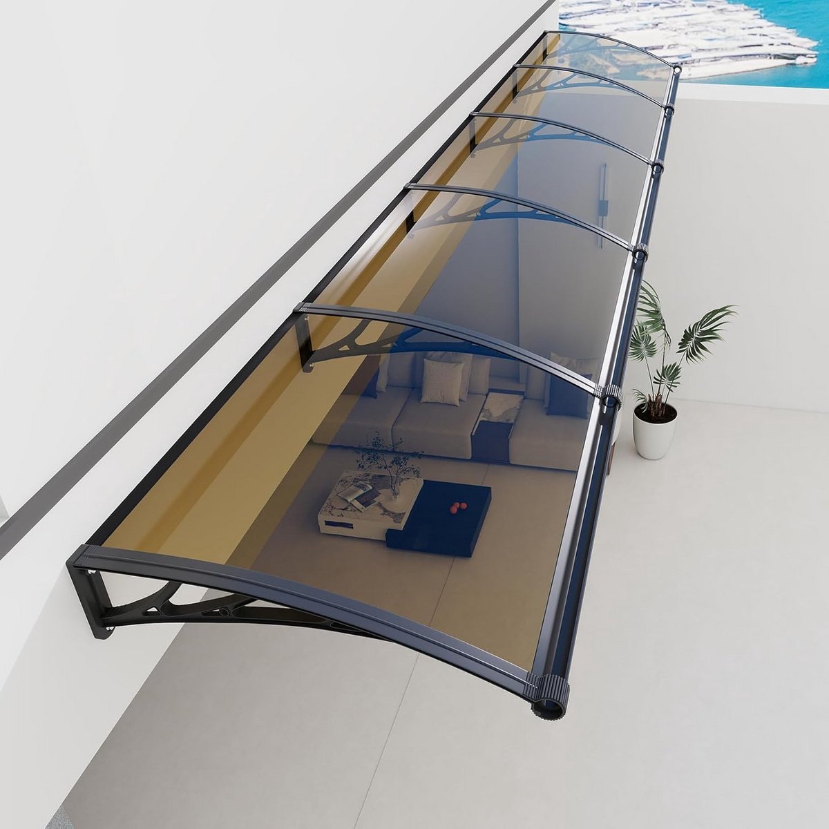 Sterke Polycarbonaat Luifel voor Deur, Raam of Veranda - 300x100cm Dakoverkapping met Regengoot