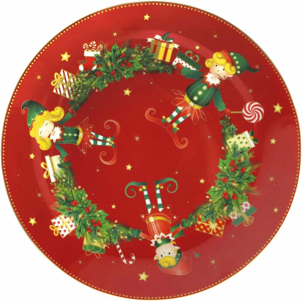 Rond Serveerbord Rood Porselein Kerstdecoratie 30,5 cm