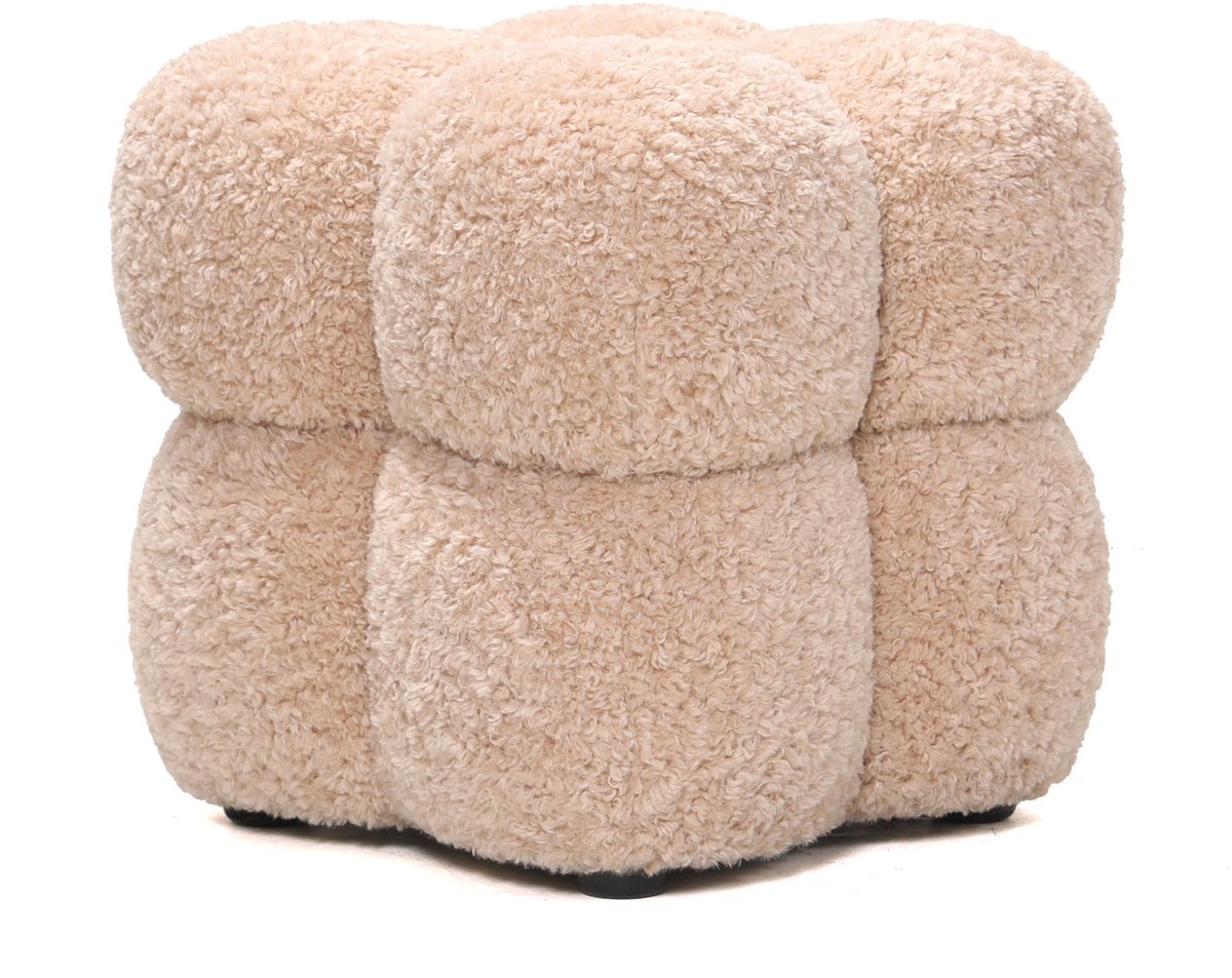 PTMD Teddy Fabric Square Pouf Beige S