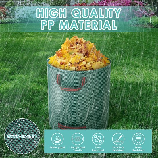 Dreamhigh® Tuinafvalzak- 272L x 2 pack- Tuinzak met 4 Handgrepen - Tuinafvalzakken Afvalzak -Bladzakken- Waterafstotend en Inklapbaar - voor Tuinafval en Groenafval — afbeelding 5