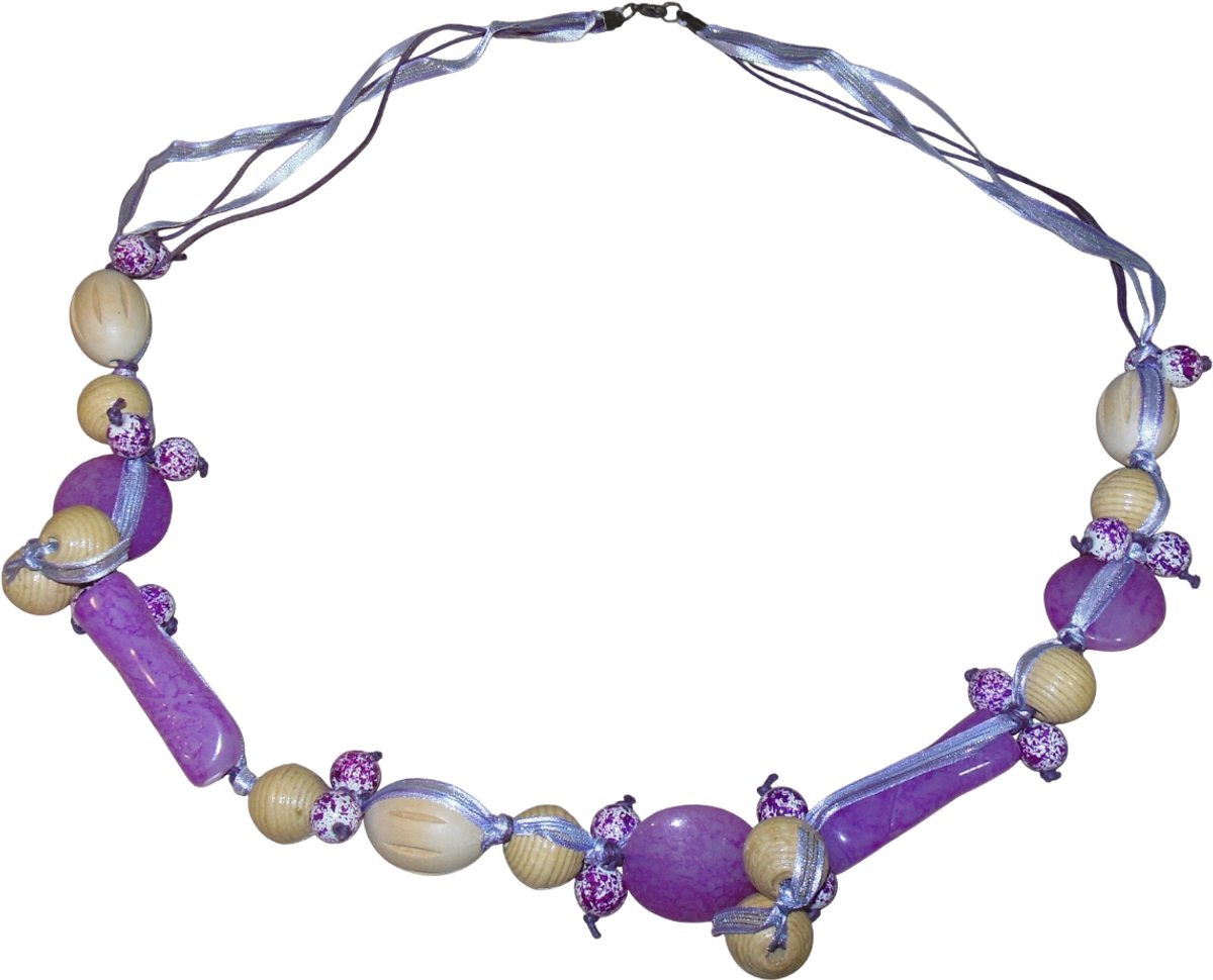 Ketting met kralen lichtbruin-paarse tinten