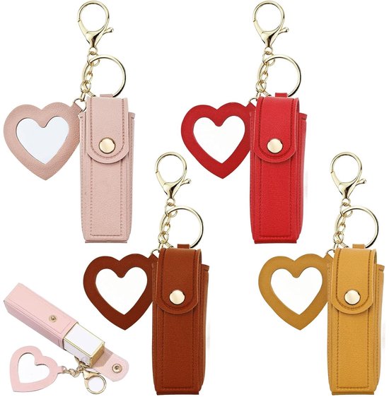 Set de 4 mini organiseurs de rouge à lèvres - 9 × 3 cm - Compact et portable - Mini porte-clés avec miroir - Trousse de maquillage de voyage pour femmes - 4 couleurs