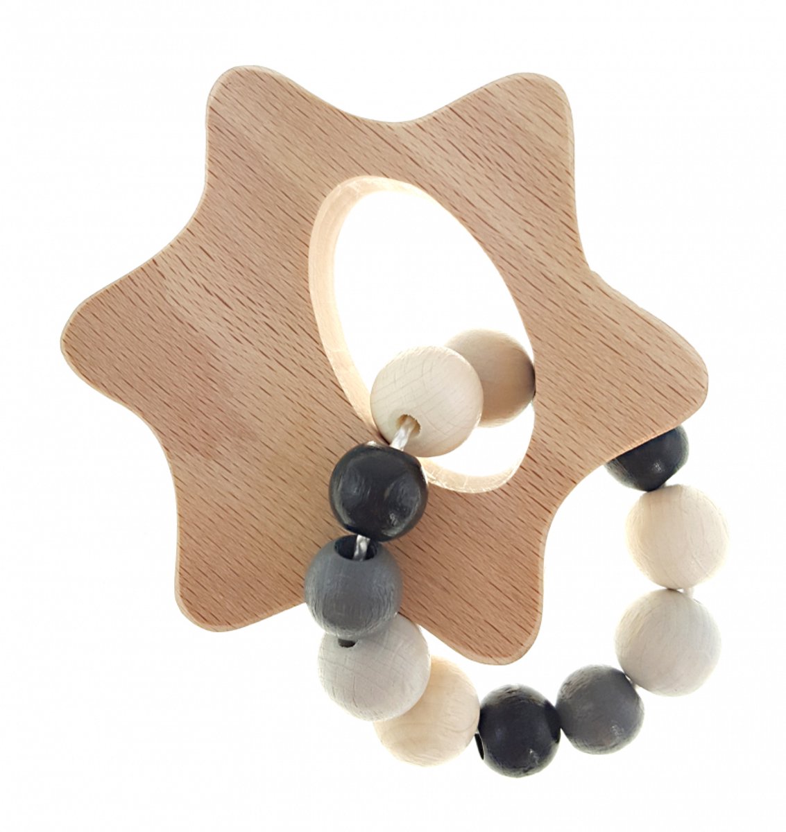 Hess houten rammelaar ster zwart naturel - baby speelgoed.