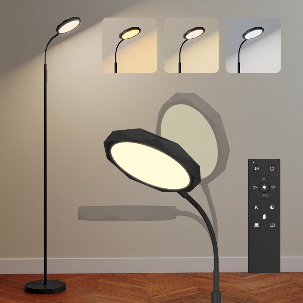 Daity bureaulamp, instelbare helderheid en kleurtemperatuur, zwart.