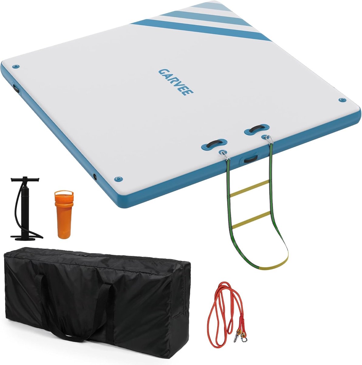 Opblaasbaar Drijvend Platform - 300 x 180 cm - Drijvend Zwemeiland voor 5-8 Personen - Inclusief Touwladder, Pomp & Draagtas - Antislip Watermat voor Meer, Zwembad & Strand - 15 cm Dik