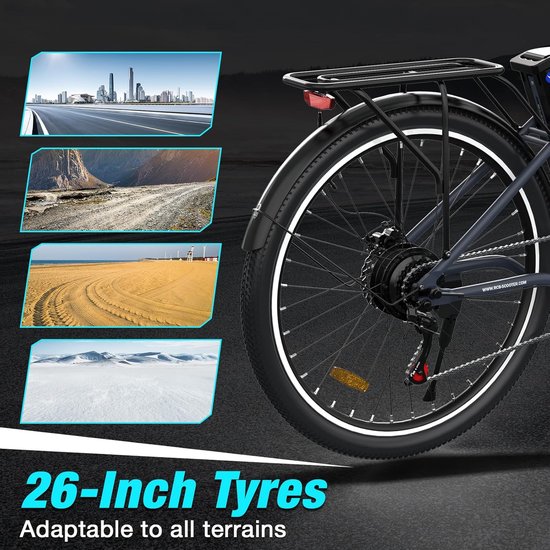 RCB Elektrische fiets - 26 inches - Max 25km/u - 250W motor -Tot 35-70 km - Met multifunctionele fietstas -Zwart