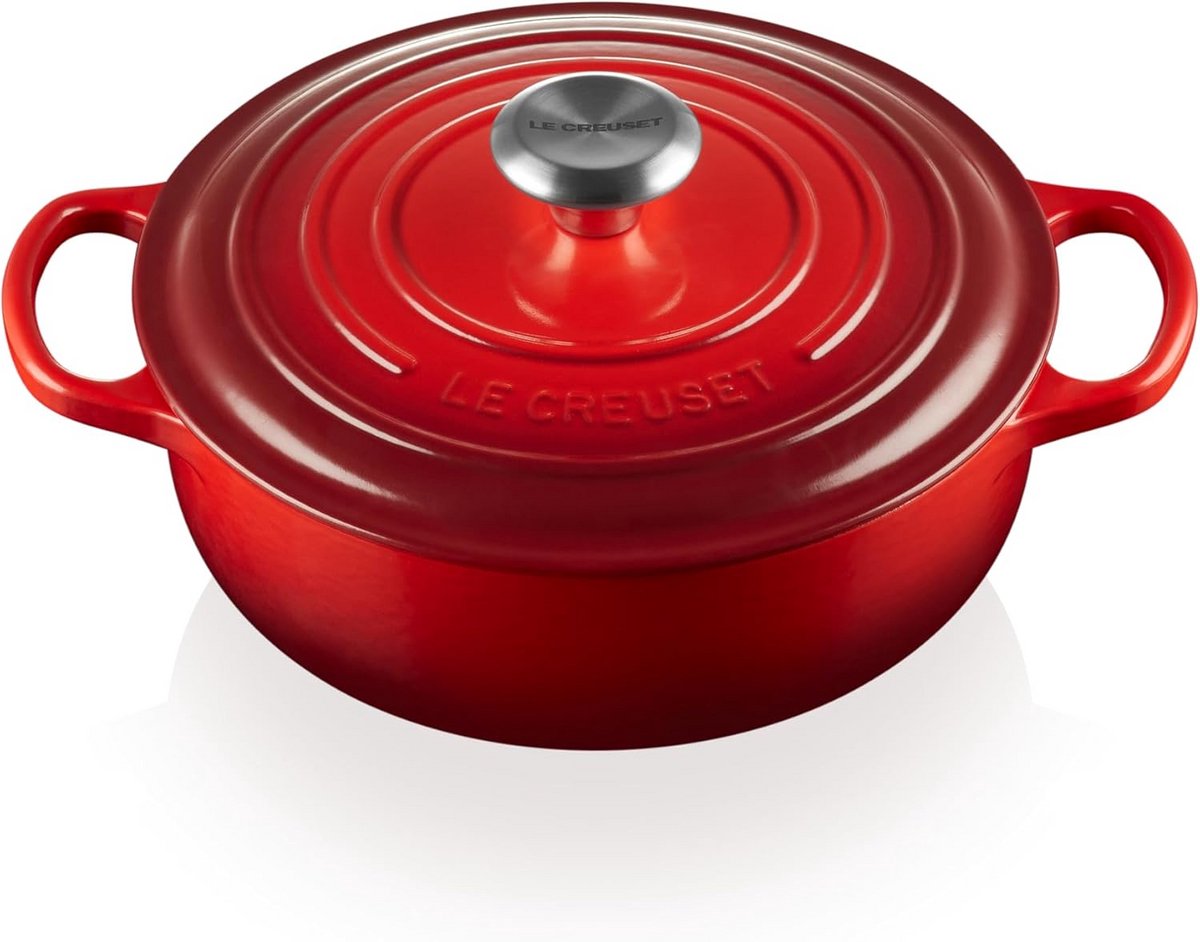 Gietijzeren Sauteuse Pan met Deksel - Geëmailleerd - 3.5 Liter - Cerise Rood