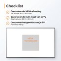 Checklist voor tv-muurbeugel: VESA tot 400x400mm, geschikt voor 26-65 inch tv's, maximaal 45 kg.