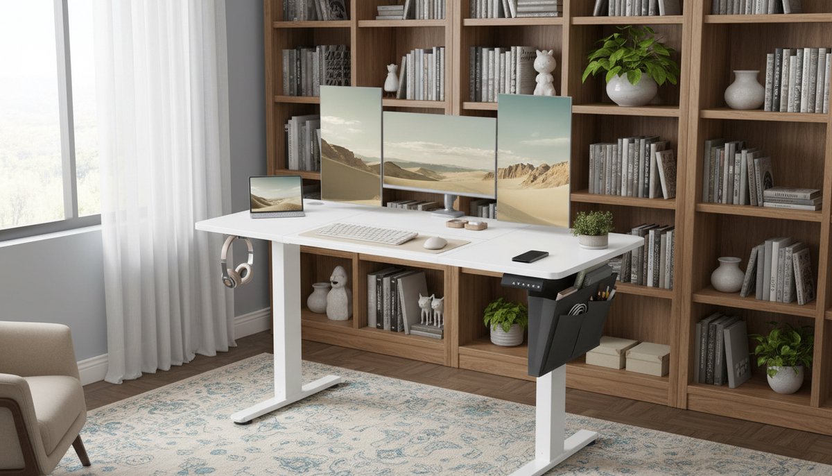 Elektrisch Bureau – Casa Velluto ArcticFlow 140x60 cm Zit-Sta Bureau Verstelbaar 72-120 cm met 4 Geheugenstanden, Stille Motor <50 dB, Kabelmanagement & Organizer – Wolk Wit